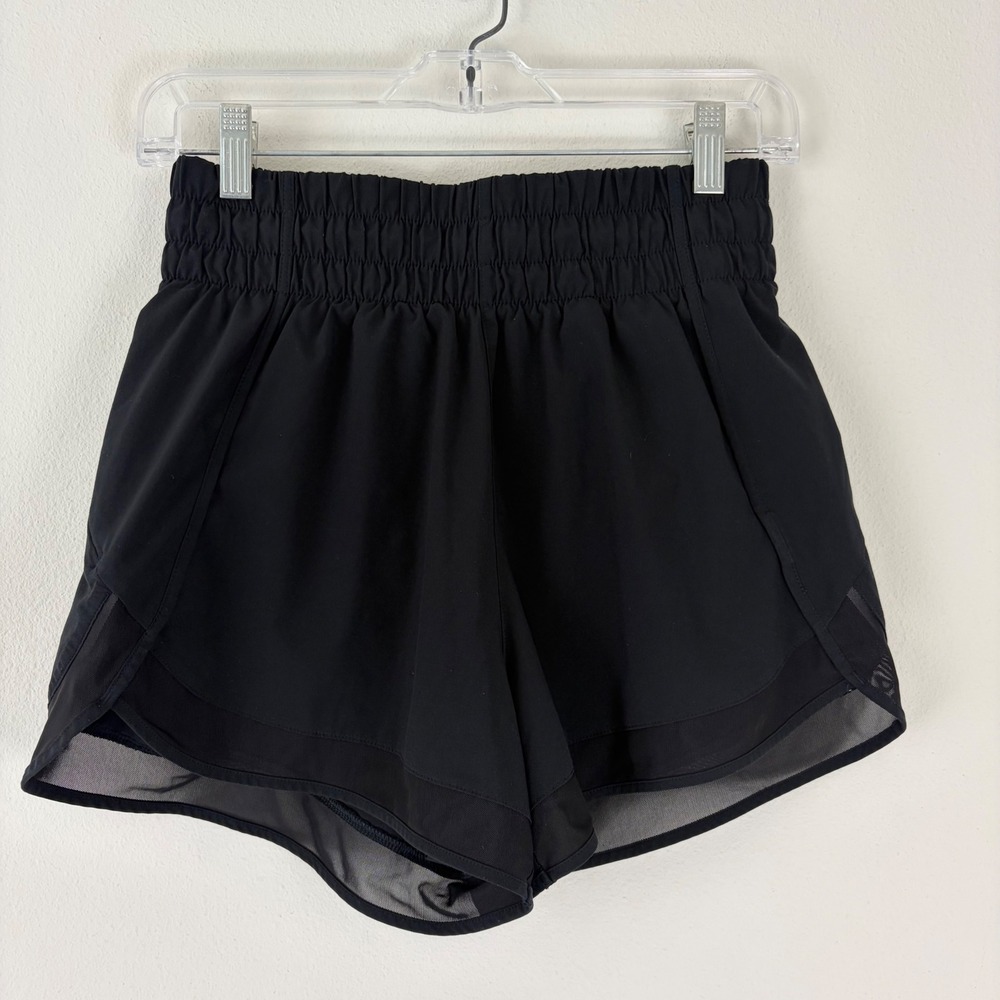Athleta High Rise Mesh Racer Run 3" Short Black XS Smocked Waist Activewear